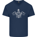 Spartan Biker Motorbike Motorcycle Mens V-Neck Cotton T-Shirt Navy Blue