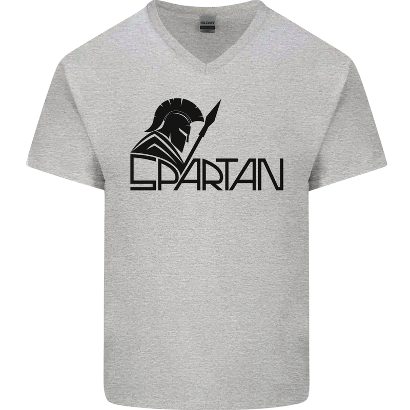 Spartan Gym Training Top Bodybuilding Mens V-Neck Cotton T-Shirt Charcoal