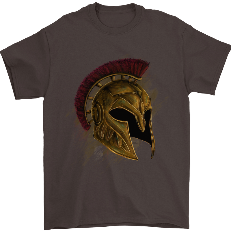 Spartan Helmet Gym Bodybuilding Training Mens T-Shirt 100% Cotton Dark Chocolate