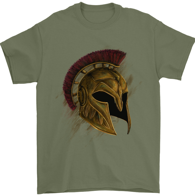 Spartan Helmet Gym Bodybuilding Training Mens T-Shirt 100% Cotton Military Green