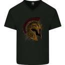 Spartan Helmet Gym Bodybuilding Training Mens V-Neck Cotton T-Shirt Black