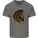 Spartan Helmet Gym Bodybuilding Training Mens V-Neck Cotton T-Shirt Charcoal