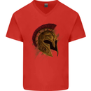 Spartan Helmet Gym Bodybuilding Training Mens V-Neck Cotton T-Shirt Red