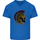 Spartan Helmet Gym Bodybuilding Training Mens V-Neck Cotton T-Shirt Royal Blue