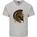 Spartan Helmet Gym Bodybuilding Training Mens V-Neck Cotton T-Shirt Sports Grey