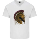 Spartan Helmet Gym Bodybuilding Training Mens V-Neck Cotton T-Shirt White