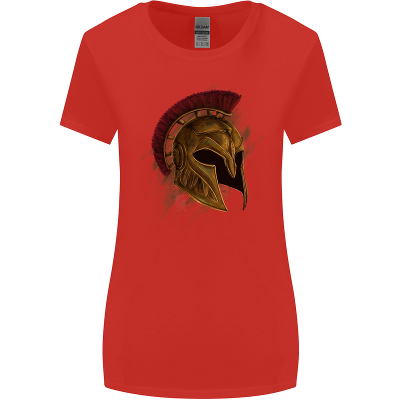 Spartan Helmet Gym Bodybuilding Training Womens Wider Cut T-Shirt Red