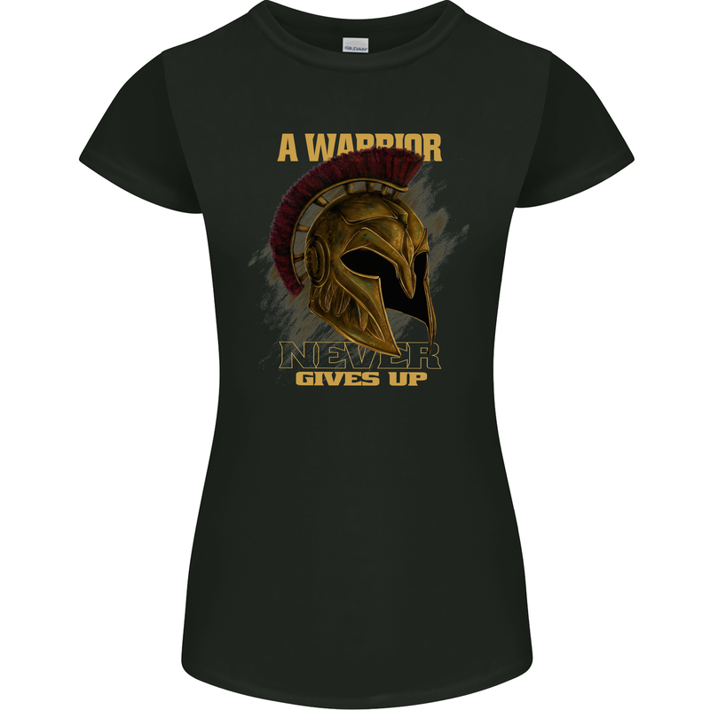 Spartan Helmet Gym Quote Bodybuilding Womens Petite Cut T-Shirt Black