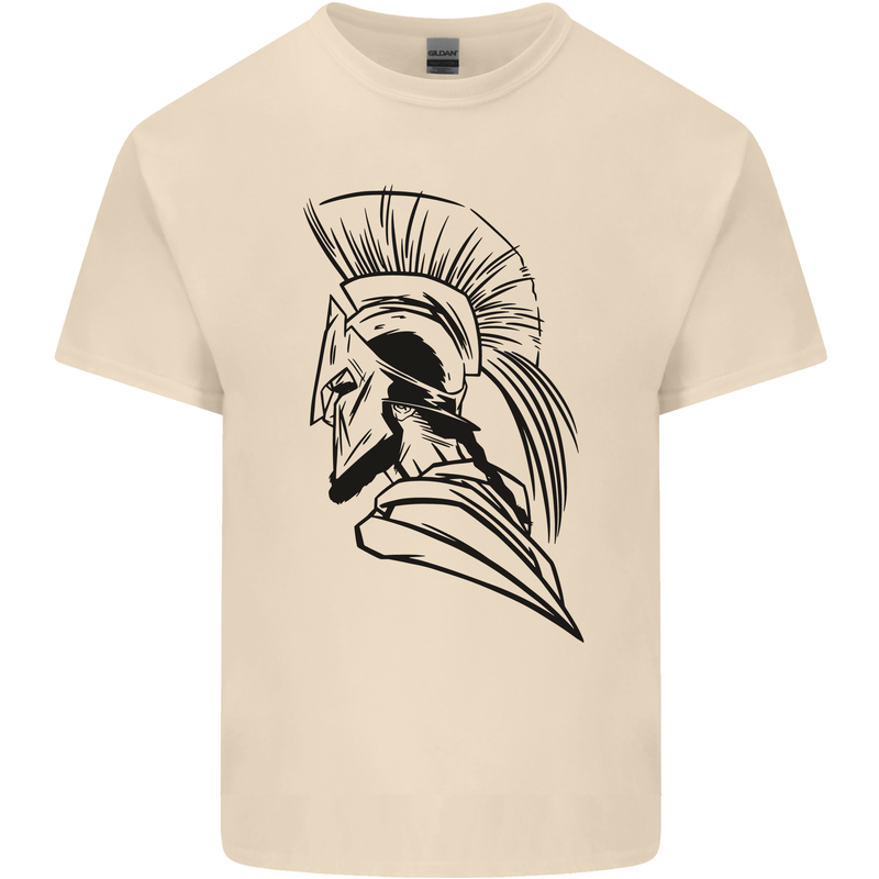Spartan Helmet Training Bodybuilding MMA Mens Cotton T-Shirt Tee Top Natural