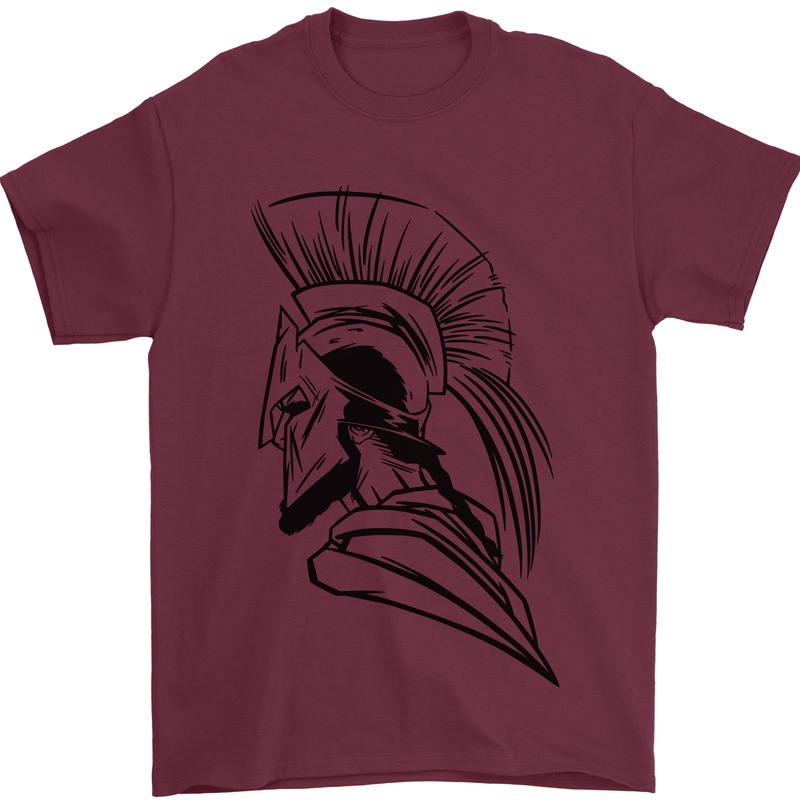 Spartan Helmet Training Bodybuilding MMA Mens T-Shirt 100% Cotton Maroon