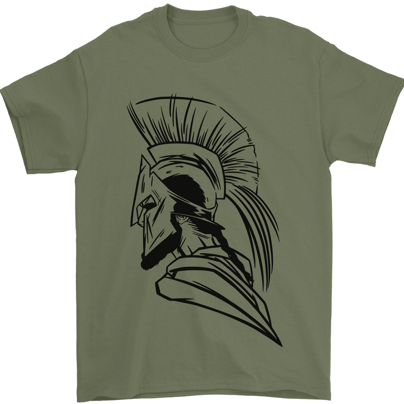 Spartan Helmet Training Bodybuilding MMA Mens T-Shirt 100% Cotton Military Green