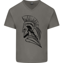 Spartan Helmet Training Bodybuilding MMA Mens V-Neck Cotton T-Shirt Charcoal