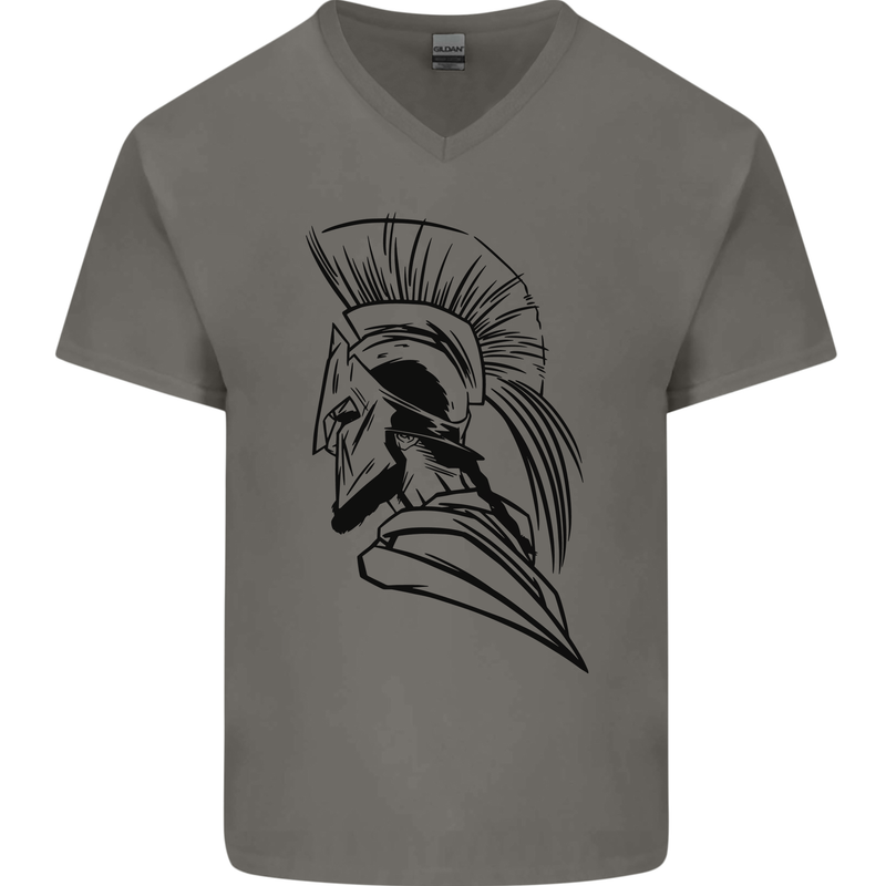Spartan Helmet Training Bodybuilding MMA Mens V-Neck Cotton T-Shirt Charcoal