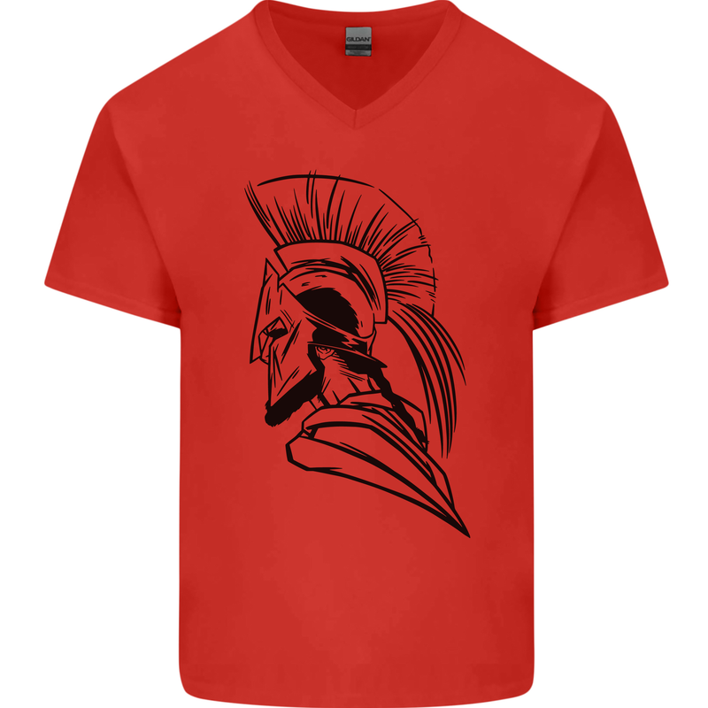 Spartan Helmet Training Bodybuilding MMA Mens V-Neck Cotton T-Shirt Red