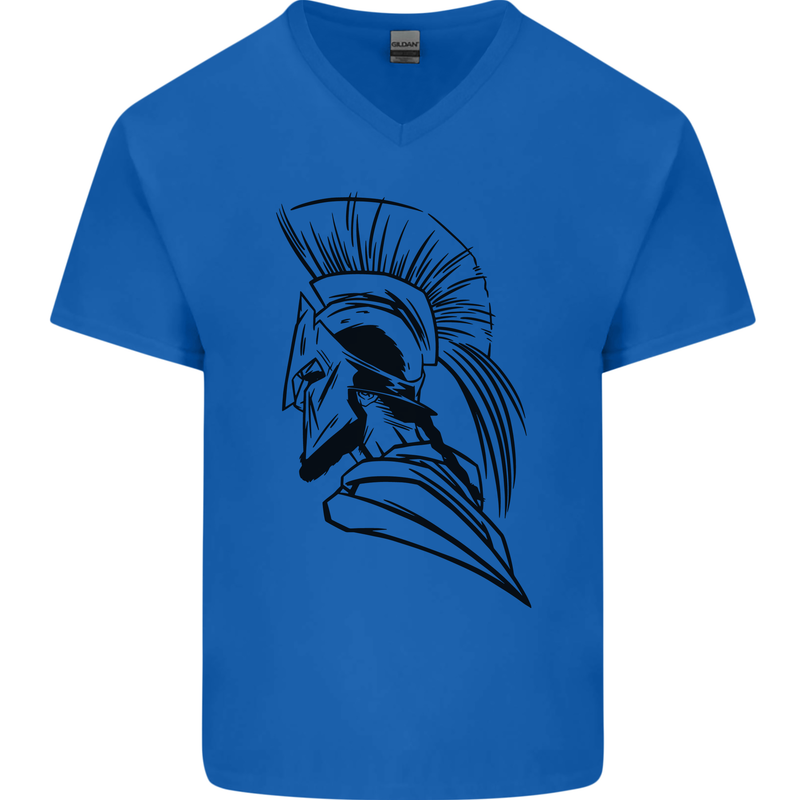 Spartan Helmet Training Bodybuilding MMA Mens V-Neck Cotton T-Shirt Royal Blue