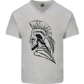 Spartan Helmet Training Bodybuilding MMA Mens V-Neck Cotton T-Shirt Sports Grey