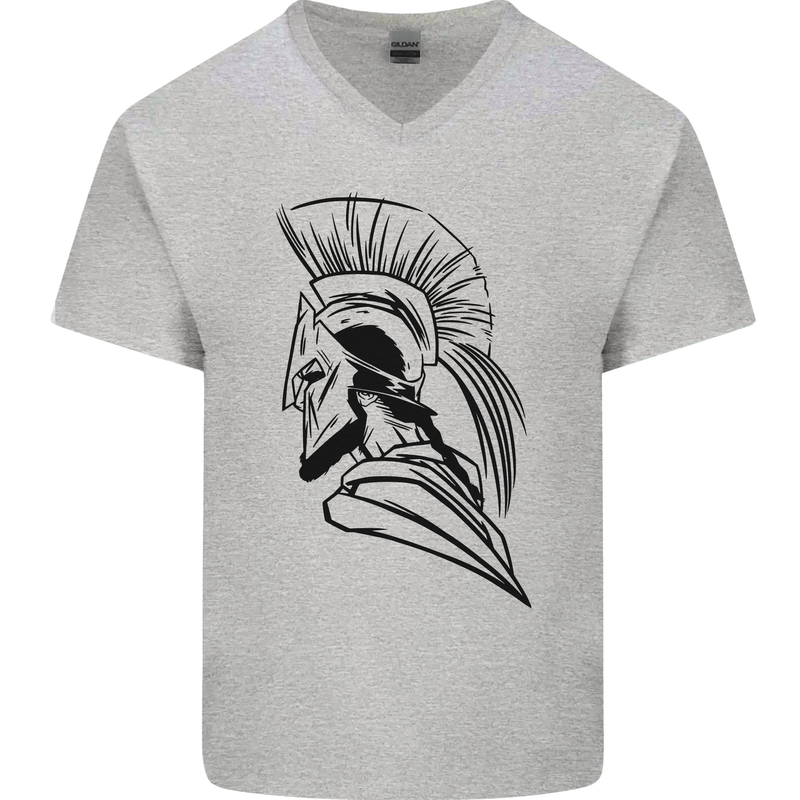 Spartan Helmet Training Bodybuilding MMA Mens V-Neck Cotton T-Shirt Sports Grey