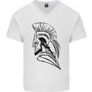 Spartan Helmet Training Bodybuilding MMA Mens V-Neck Cotton T-Shirt White