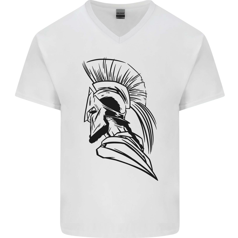 Spartan Helmet Training Bodybuilding MMA Mens V-Neck Cotton T-Shirt White