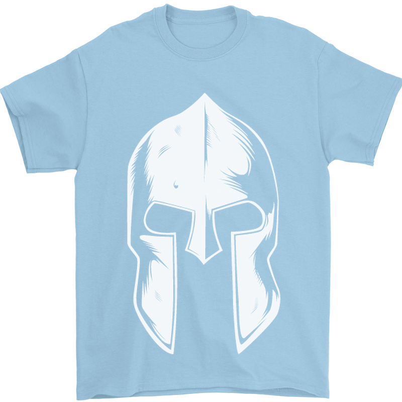 Spartan Helmet Weight Training Fitness Gym Mens T-Shirt Cotton Gildan Light Blue
