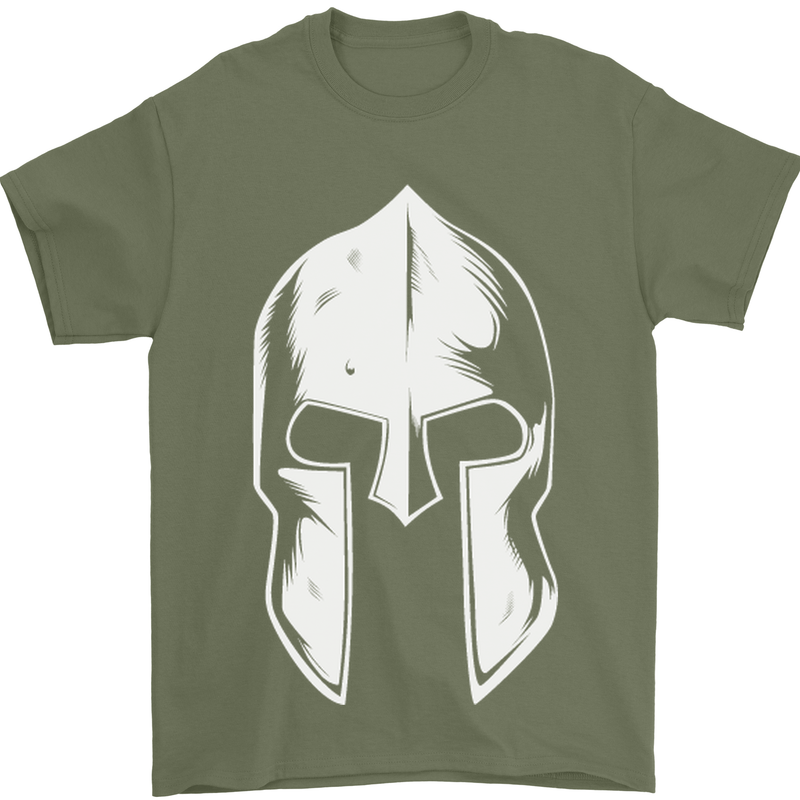 Spartan Helmet Weight Training Fitness Gym Mens T-Shirt Cotton Gildan Military Green