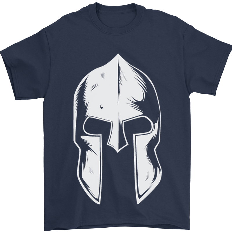Spartan Helmet Weight Training Fitness Gym Mens T-Shirt Cotton Gildan Navy Blue