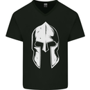 Spartan Helmet Weight Training Fitness Gym Mens V-Neck Cotton T-Shirt Black