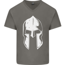 Spartan Helmet Weight Training Fitness Gym Mens V-Neck Cotton T-Shirt Charcoal