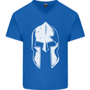 Spartan Helmet Weight Training Fitness Gym Mens V-Neck Cotton T-Shirt Royal Blue