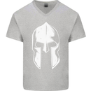 Spartan Helmet Weight Training Fitness Gym Mens V-Neck Cotton T-Shirt White