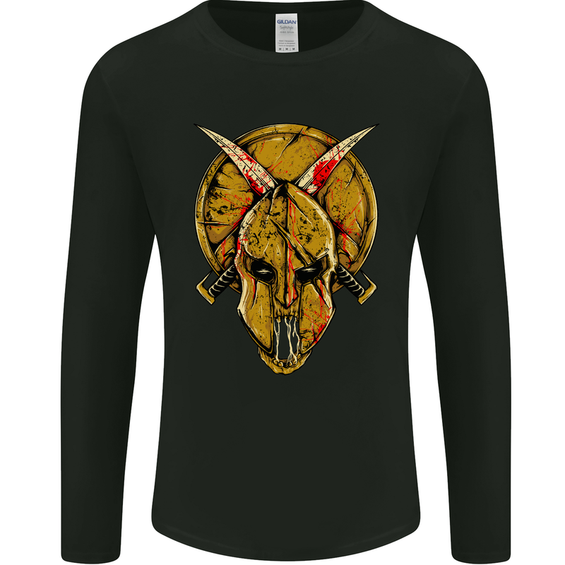 Spartan Skull Helmet Gym MMA Martial Arts Mens Long Sleeve T-Shirt Black