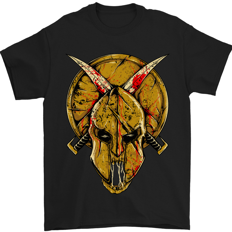 Spartan Skull Helmet Gym MMA Martial Arts Mens T-Shirt Cotton Gildan Black