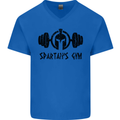 Spartans Gym Mens V-Neck Cotton T-Shirt Royal Blue