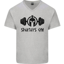 Spartans Gym Mens V-Neck Cotton T-Shirt Sports Grey
