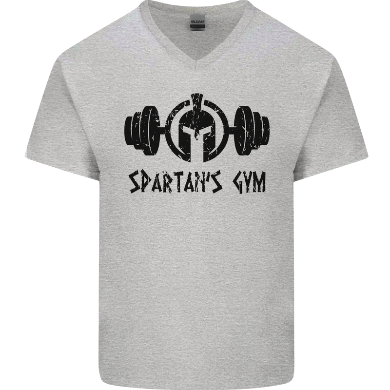 Spartans Gym Mens V-Neck Cotton T-Shirt Sports Grey