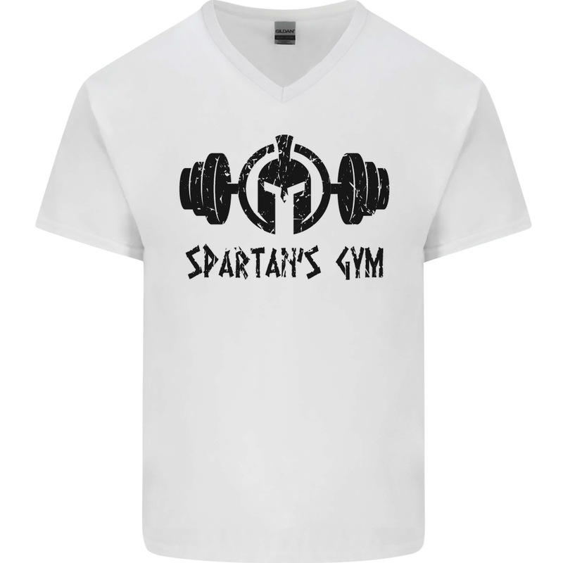 Spartans Gym Mens V-Neck Cotton T-Shirt White