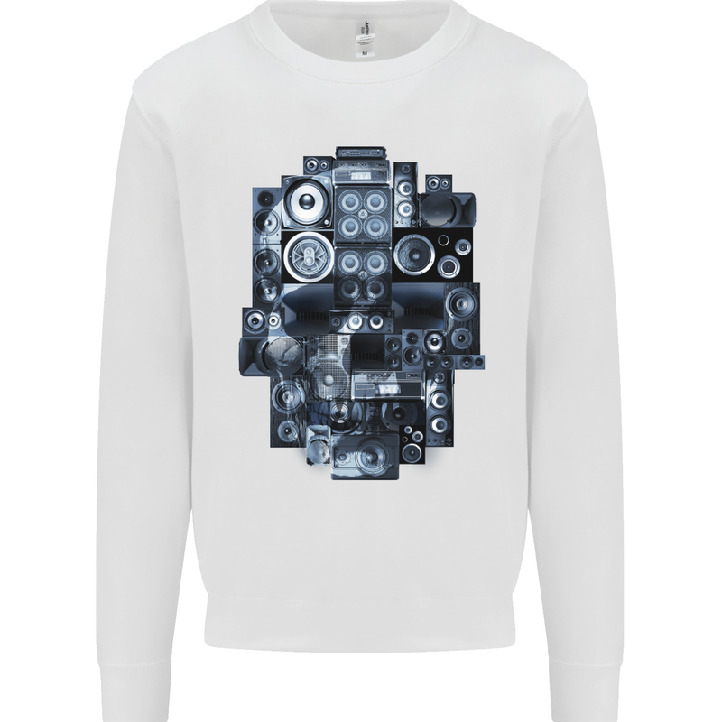 Speaker Skull Music Hi-Fi Mens Sweatshirt Jumper White