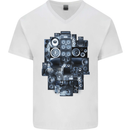 Speaker Skull Music Hi-Fi Mens V-Neck Cotton T-Shirt White