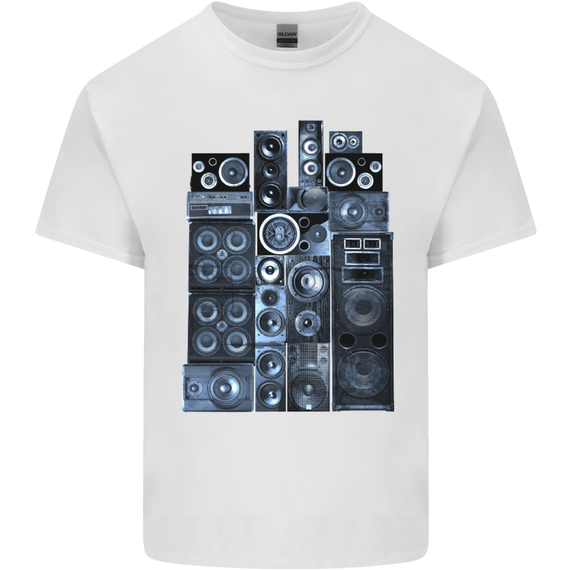 Speaker Stack Music HI-FI Mens Cotton T-Shirt Tee Top White