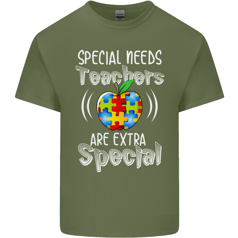 Special Needs Teachers Autism Autistic ASD Mens Cotton T-Shirt Tee Top Military Green