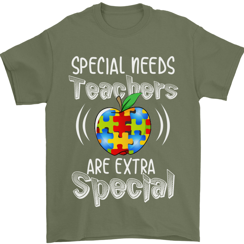 Special Needs Teachers Autism Autistic ASD Mens T-Shirt Cotton Gildan Military Green