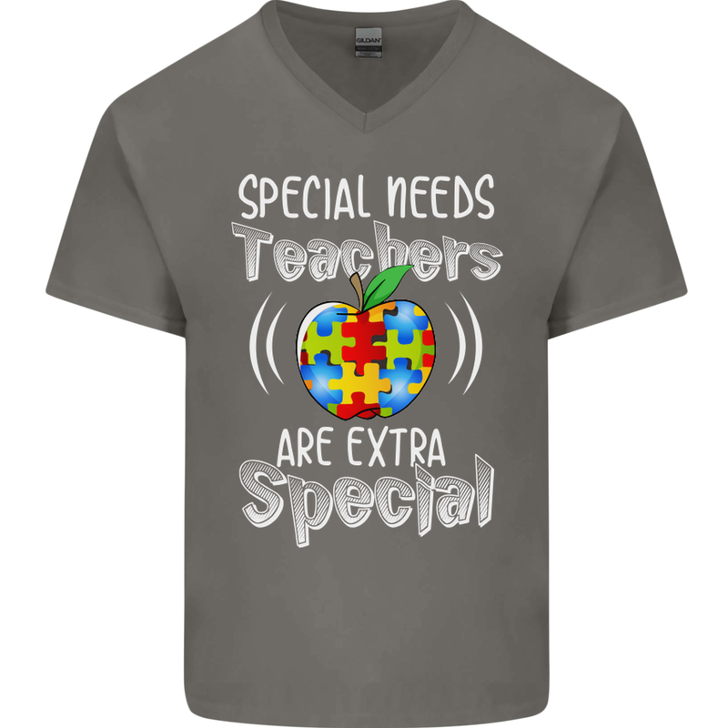 Special Needs Teachers Autism Autistic ASD Mens V-Neck Cotton T-Shirt Charcoal