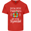 Special Needs Teachers Autism Autistic ASD Mens V-Neck Cotton T-Shirt Red