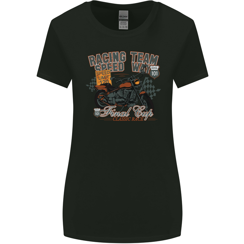 Speed Way Motorcycle Motorbike Biker Womens Wider Cut T-Shirt Black