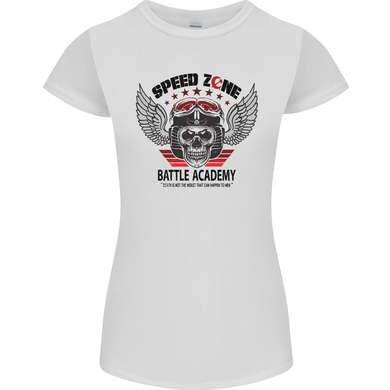 Speed Zone Motorcycle Motorbike Biker Womens Petite Cut T-Shirt White