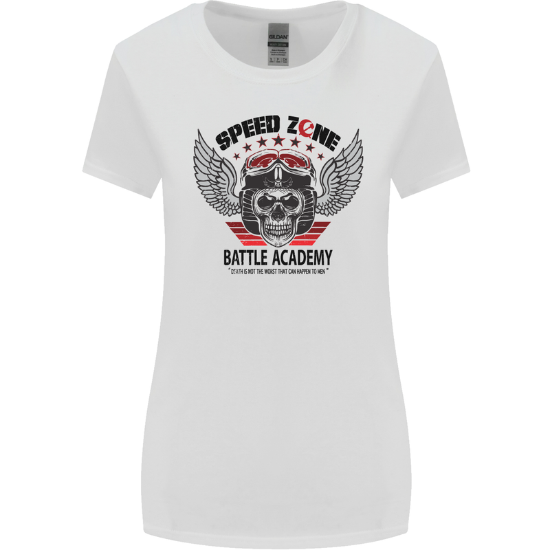 Speed Zone Motorcycle Motorbike Biker Womens Wider Cut T-Shirt White