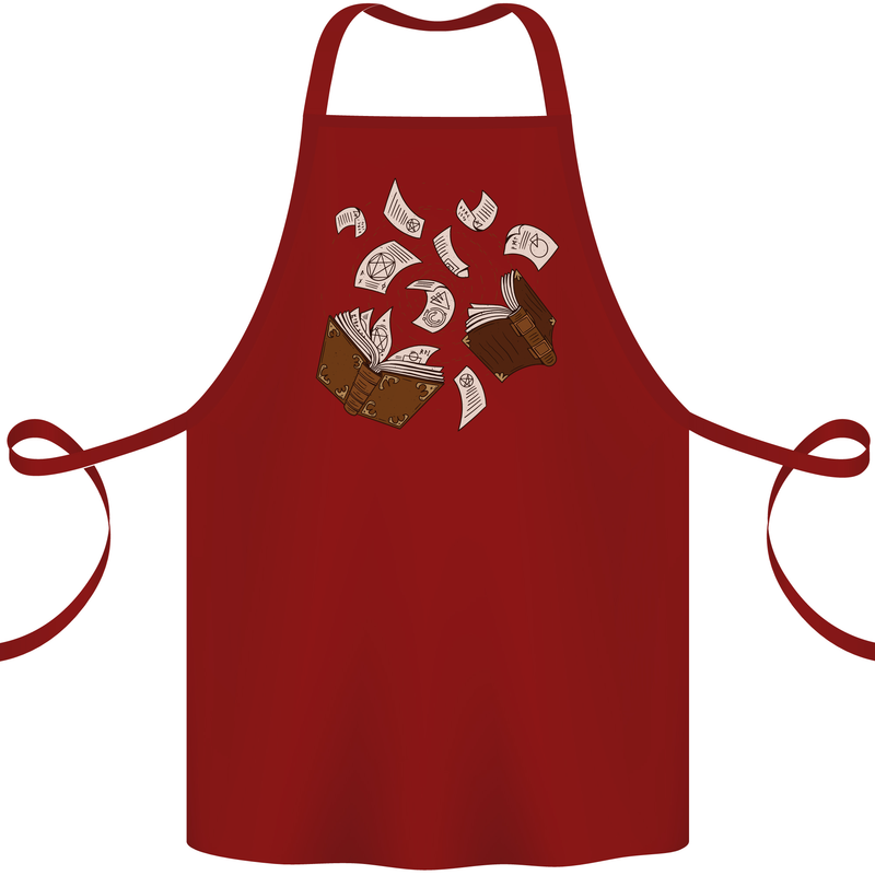 Spell Book Magic Magician Magical Cotton Apron 100% Organic Maroon