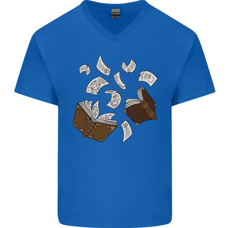 Spell Book Magic Magician Magical Mens V-Neck Cotton T-Shirt Royal Blue