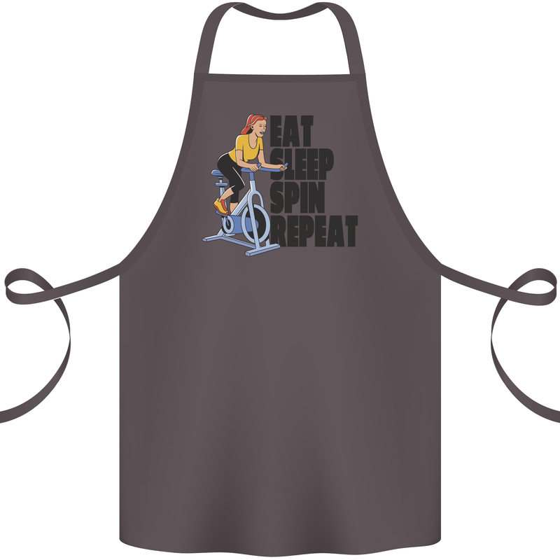 Spinning Eat Sleep Spin Repeat Cycling Cotton Apron 100% Organic Dark Grey