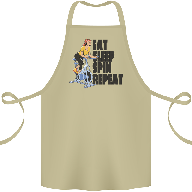 Spinning Eat Sleep Spin Repeat Cycling Cotton Apron 100% Organic Khaki